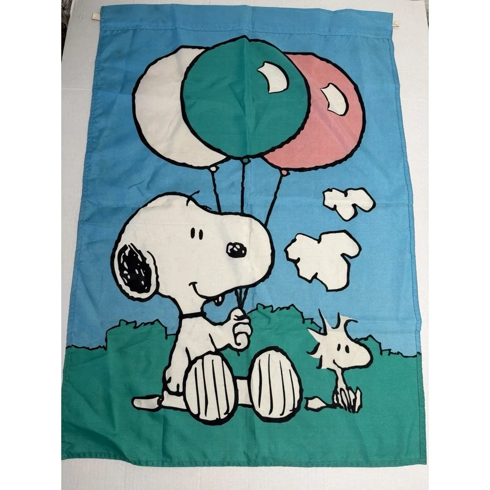 Snoopy Woodstock Balloons Flag Peanuts Cartoon Garden Yard Decor 41x29‎ Vintage